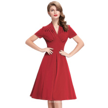 Belle Poque Stock V-cuello retro 50s Vintage vestido de fiesta rojo corto manga Pin Up vestido de mujer vintage BP000070-4